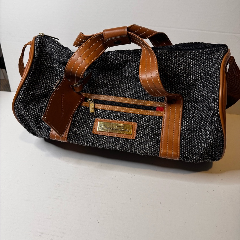 Vintage Oscar De La Renta Tweed Leather-Trimmed Weekender Bag